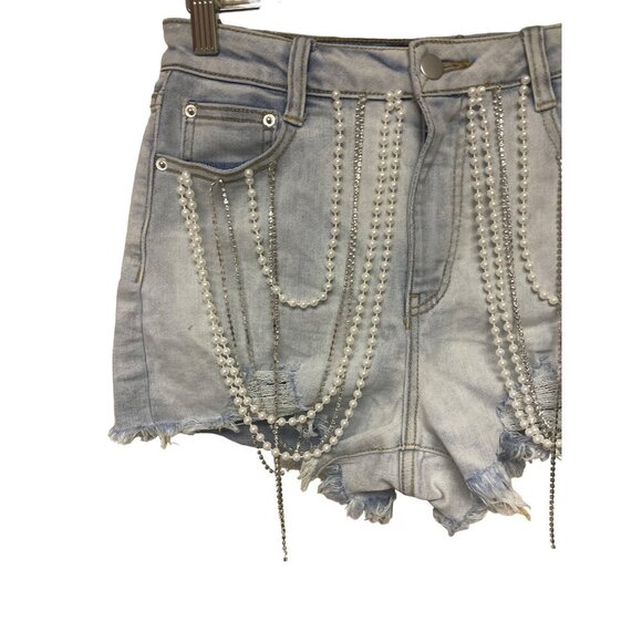 NEW! Fashion Nova Material Girl World Embellished  Jean Shorts Women's Small - Picture 4 of 12